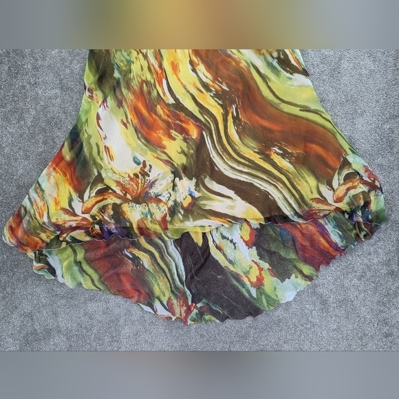 DANIER leather silk V-neck maxi brown orange mermaid V-neck dress size 12 - Picture 11 of 15